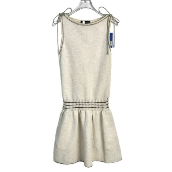Chanel Beige Knit Sleeveless Bow Ribbon Dress Crew Neck Size 34 XXS Made In Fran - Picture 1 of 6